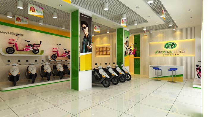 綠源電動車店鋪、店面logo墻裝修設(shè)計案例效果圖