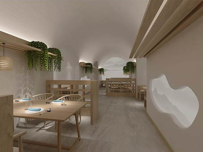 窯洞主題餐廳餐桌裝修設計效果圖